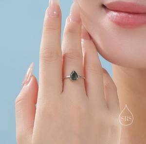 Anillo de compromiso clásico de una sola piedra de ágata musgosa con corte de pera de 1 quilate en plata de ley, anillo de ágata musgosa con forma de gota - Product Image 2