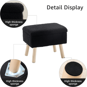 Black Rectangular <b>Storage</b> Ottoman with Teddy Fleece Upholstery Solid Wood Legs Foot <b>Stool</b> Bench for Entryway - Product Image 3