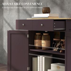 Farmhouse and Dining Versatile <b>Kitchen</b> Storage <b>Sideboard</b> Floor Cupboard with Solid Wood Top Adjustable Shelf and 2 Drawers - Product Image 6