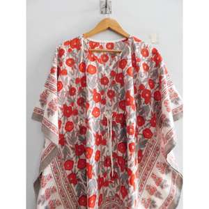 Caftán Túnica de Algodón 100% con Estampado Artesanal, Estilo Boho, para Playa, Corte Regular, Vestido Maxi de Verano, Ropa de Resort, Manga Murciélago - Product Image 3