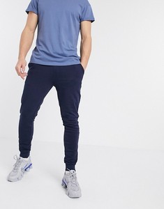 <b>Men's</b> Navy Blue Sweatpants Elastic Waist Side Pockets Casual Joggers Midweight Knitted Spandex Cotton Blend - Product Image 1