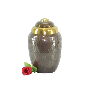 Urne funéraire de luxe en métal noir en gros, pot commémoratif avec élégante bande argentée gravée et finition émail poli, art. - Product Image 2