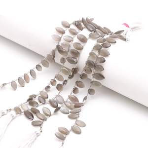 Perles de pierre de lune grise facettées en forme de marquise, pierres précieuses naturelles de pierre de lune grise percées sur le côté, 7x12-8x13MM, pour la fabrication de bijoux - Product Image 1