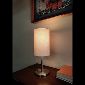 Minimalist Silver Steel Table Lamp with White Shade 19 Inch Height LED Bulb Included for Bedroom Living Room - Product Image 5