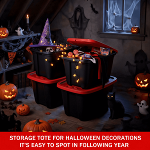 Set di 4 Contenitori di Plastica Impilabili da 18 Galloni con Coperchi Rossi e Corpo Nero per Organizzazione e Praticità - Product Image 2