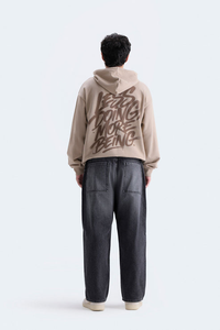 Sweat-shirt à capuche unisexe en polaire beige 100% coton anti-boulochage avec cordon de serrage, poche avant avec logo, streetwear, vêtements décontractés pour adultes - Product Image 5