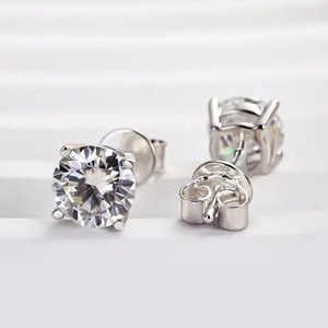 Elegant Look's 925 Moissanite Round Cut <b>Stud</b> Earrings Sterling <b>Silver</b> White Gold Plated Women's 1.0 Carat*2p Trendy - Product Image 2