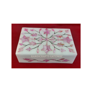 Hermosos artículos hechos a mano y producto de mejor calidad Caja de joyería de nácar con incrustaciones de mármol blanco y rosa hecha a mano con regalos - Product Image 2