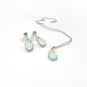 Ensemble de boucles d'oreilles pendantes en argent sterling 925 avec onyx bleu naturel et péridot, plaqué rhodium, bijoux fins OEM ODM - Product Image 5