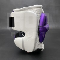Ensemble de gants de boxe personnalisables blancs et violets, avec poignées, en cuir de vachette véritable, rembourrage épais à 4 couches, à lacets, antidérapants