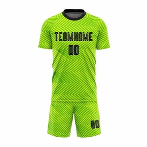 Conjunto de Camiseta de Fútbol Sublimada Personalizada, Verde y Amarillo con Patrón Geométrico, Manga Corta, Cuello Redondo, Absorbe la Humedad, Unisex para Adultos - Product Image 3