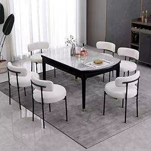 Hot-Sale Restaurant Room Kitchen Fabric Cover Foam Seat Dining Room Chair Black <b>Painting</b> Metal <b>Frame</b> Upholstered Dining Chair - Product Image 2