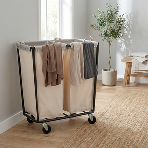 Modern 2 Bag Canvas Laundry Cart with Wheels for Household Use <b>Large</b> Capacity Steel <b>Frame</b> - Product Image 2