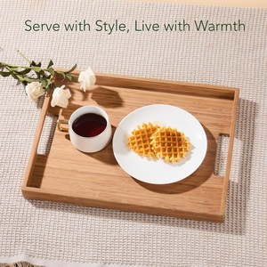 Bandeja de Servir Pequeña de Madera con Asa, Acabado Natural Liso, Plato Compacto para Aperitivos, Té, Café, Postres, Uso Diario, Ramadán, Diwali - Product Image 1