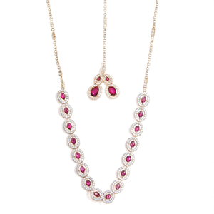 Ensemble de bijoux fantaisie en cristal et diamant, collier, boucles d'oreilles et Maang Tikka de forme ovale pour femmes - IJ405Wi - Product Image 2