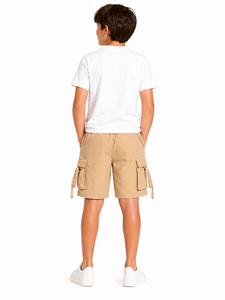 Boys Dark Green Utility Cargo Shorts Adjustable <b>Belt</b> <b>Elastic</b> Waist Casual Summer Multi Pocket Functional Design Lightweight - Product Image 3