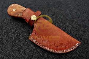 Couteau de chasse et de survie en acier Damas fait main sur mesure avec crochet à dépecer, fourreau en bois et cuir - Fabrication personnalisée DIY - Garantie 3 ans - Product Image 5