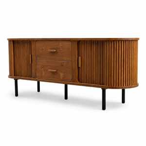 Mid Century Modern Minimalist Solid Wood <b>Console</b> <b>Table</b> with Fluted Doors and Drawers-Living Room <b>Storage</b> - Product Image 2