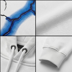 Sweat à capuche blanc pour homme avec imprimé éclairs bleus, coupe oversize, en polyester tricoté, décontracté, pour l'hiver, avec poche avant - Product Image 4