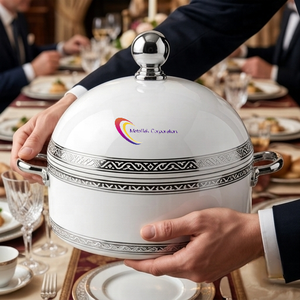 Olla de Acero Inoxidable Blanca de Lujo, Recipiente para Calentar Comida, Plato para Servir, Aislado de Doble Pared, Moderno, para Buffet, Sopa, Caldo - Product Image 5