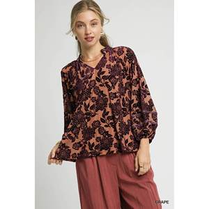 เสื้อกำมะหยี่ลายดอกไม้ของผู้หญิง umgee แขนบอลลูน - Product Image 4