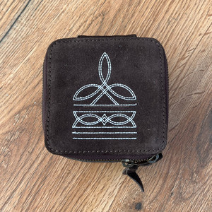 New Brown Boot <b>Stitch</b> Suede Leather Square Jewelry Box Western Jewelry Display Storage Case Travel Portable Zipper Jewelry Case - Product Image 2