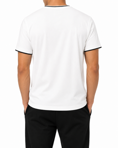 T-shirt pour homme personnalisé à col rond, manches courtes, 100 % coton, avec bordure contrastante, coupe classique, couleur unie, style décontracté, tricoté, écologique - Product Image 5