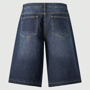 Pantalones cortos de mezclilla clásicos para hombre, lavado oscuro, de algodón 100% de alta densidad, estilo casual urbano, a la moda de verano, hasta la rodilla - Product Image 2