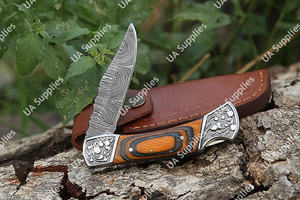 Cuchillo Plegable EDC de Acero de Damasco Forjado a Mano, Mango Ergonómico de Madera Pakka, Hoja de Punta Caída, Personalización ODM, Directo de Fábrica - Product Image 3