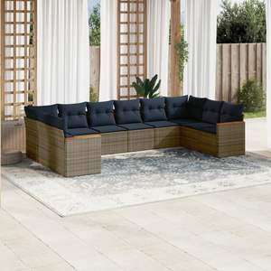 Conjunto de Sofás de Jardín de Ratán Sintético Gris Moderno, 10 Plazas con Cojines, Muebles de Exterior de Diseño Contemporáneo - Product Image 3