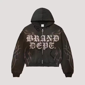 เสื้อฮู้ดดี้ผ้าฟลีซคอตตอน 100% ทรงหลวม ตกแต่งลายปัก สไตล์วินเทจ ล้างสีแบบแอซิดวอช แต่งดีเทลขาดๆ แบบสตรีทแวร์สำหรับฤดูหนาว - Product Image 3