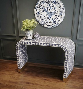 Mesa Consola con Incrustaciones de Hueso, Mesa Curva para Entrada, Mesa Decorativa para el Recibidor, Mueble Moderno para Sala de Estar - Product Image 2