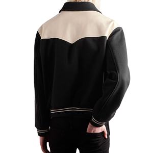 Veste bomber varsity en cuir PU de haute qualité, originale, de marque, pour homme, avec logo personnalisé, patchwork, de luxe - Product Image 2