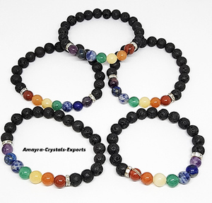 Wholesale Gemstone Black Lava Chakra <b>Beaded</b> <b>Bracelet</b> Handmade Agate Jewellery Buy Online From Amayra <b>Crystals</b> Exports India - Product Image 3