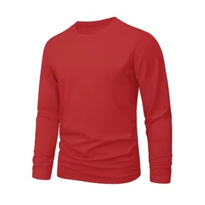 100% Cotton 240g Fabric Weight <b>Long</b> <b>Sleeve</b> O-Neck Casual Summer <b>Tops</b> New Design Breathable <b>Plain</b> Color Solid Pattern - Product Image 3
