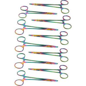 Juego de 10 Piezas de Pinzas Porta Agujas Mayo Hegar Multicolores Arcoíris de 5.5 Pulgadas (14 cm), Rectas, Cruzadas y Serradas - Product Image 1