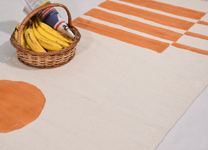 Tappeto Runner da <span class=keywords><strong>Cucina</strong></span> in Cotone a Pelo Corto, Antiscivolo, Ecologico, Stampato a Blocchi, Fatto a Mano, Moderno, <span class=keywords><strong>Arancione</strong></span> - Product Image 3