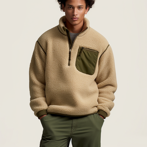 Veste en polaire sherpa pour homme, tricotée, unie, zippée, col montant, softshell, avec poche poitrine, pour la randonnée en extérieur - Product Image 2