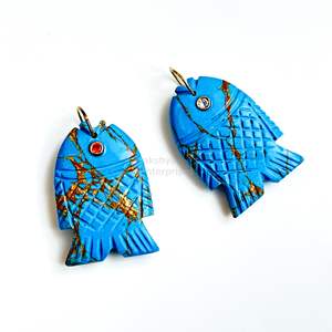 Pendentif poisson en cuivre et turquoise AAA, sculpté à la main, breloque poisson en pierre précieuse, argent 925, fait main, cristal de guérison, pour la fabrication de bijoux - Product Image 6