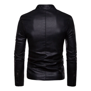 <b>Men's</b> Black PU <b>Leather</b> <b>Jacket</b> Stand Collar Zipper Closure Slim Fit Regular Length Moto Biker Style <b>Leather</b> <b>Jacket</b> For Sale - Product Image 6