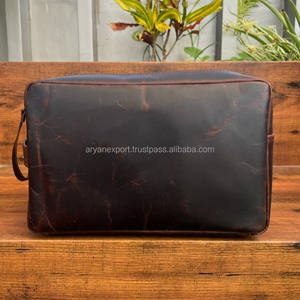 Kit de afeitado de viaje colgante grande al por mayor para hombres Kit Dopp de cuero genuino neceser de cuero de vaca bolsas de cosméticos para mujeres - Product Image 4