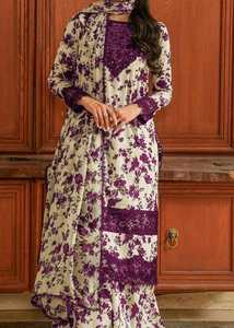 Ensemble de kaftan en soie imprimé floral vert traditionnel avec dupatta crème pour femmes, style Inde Pakistan, tenue de mariage, longueur au sol - Product Image 5