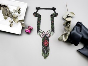 Latest black Beaded <b>Boho</b> tender red rose beadwork necklace, Ethnic floral beaded gerdan, flower necklace for wedding, gift - Product Image 5