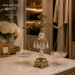 Luxury <b>Crystal</b> Brass Jewelry Stand Balance Scale Display <b>Holder</b> <b>for</b> Earrings Rings <b>Necklaces</b> Bracelets Decorative Home Accent - Product Image 2
