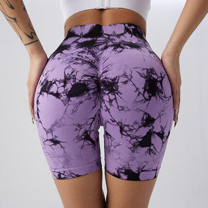 Shorts de Yoga de Cintura Alta Azul Claro, Sin Costuras, Transpirables, Elásticos, de Color Sólido, con Cintura Elástica, Spandex/Nailon - Product Image 2