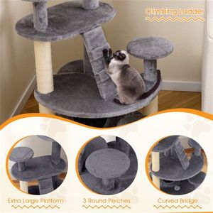 Arbre à chat gris de 40 pouces avec base large et stable à plusieurs niveaux, perchoir rembourré doux, grand condo – pour chats Munchkin et chats âgés - Product Image 6