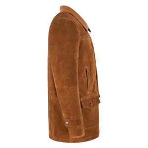 Brown Suede Leather <b>Men's</b> Stand Collar Embroidered Autumn Casual Outdoor Workwear Button Front <b>Utility</b> Pocket Leather <b>Jacket</b> - Product Image 2