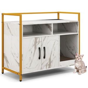 Lettiera per Gatti Bianca a Doppia Porta con Funzione Armadietto Laterale per le Esigenze Igieniche dei Gatti - Product Image 1