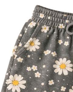 Conjunto de dos piezas para mujer: Top corto acanalado y shorts con cordón, estampado floral de margaritas en gris, estilo casual, fabricante personalizado - Product Image 5