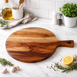Tabla de Cortar de Madera de Acacia, Diseño Redondo con Asa, Gruesa y Duradera, Segura para Cuchillos, Perfecta para Cortar, Servir y Estilo de Cocina - Product Image 1